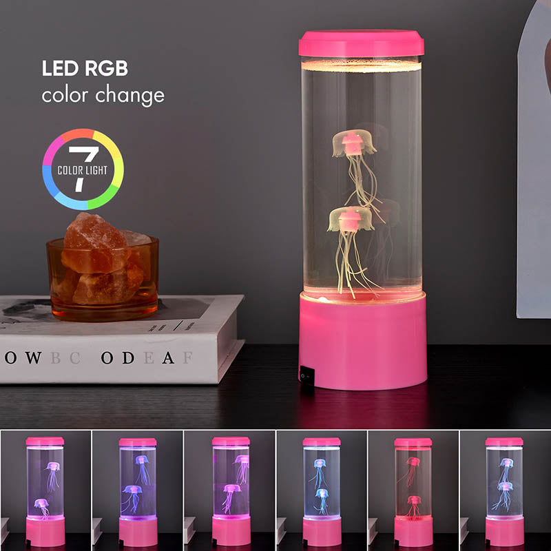 Lampa LED RGB ambientala Jellyfish, Zola, 2 meduze artificiale, efect acvariu, alimentare USB/baterii, 8 × 22 cm, roz Lampa LED RGB ambientala Jellyfish, Zola, 2 meduze artificiale, efect acvariu, alimentare USB/baterii, 8 × 22 cm, roz